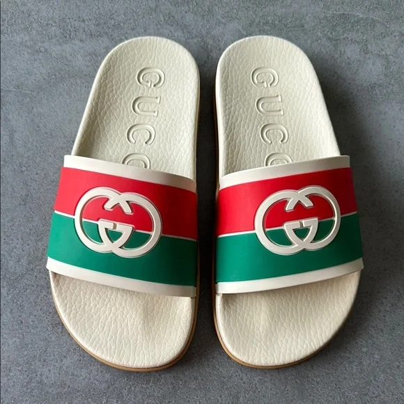 Gucci | Shoes | Size 38 Gucci Cream Slides With Red And 